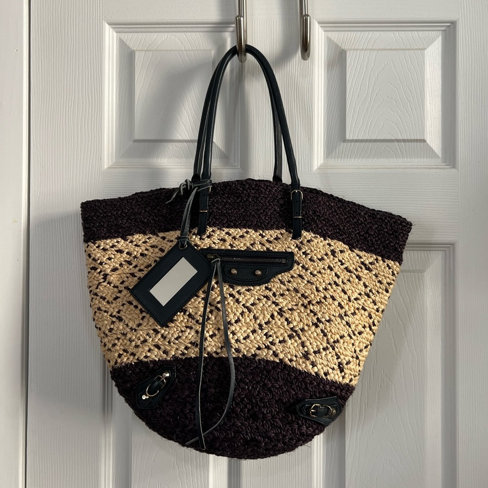 Balenciaga Motocross Classic Raffia Panier Basket Tote